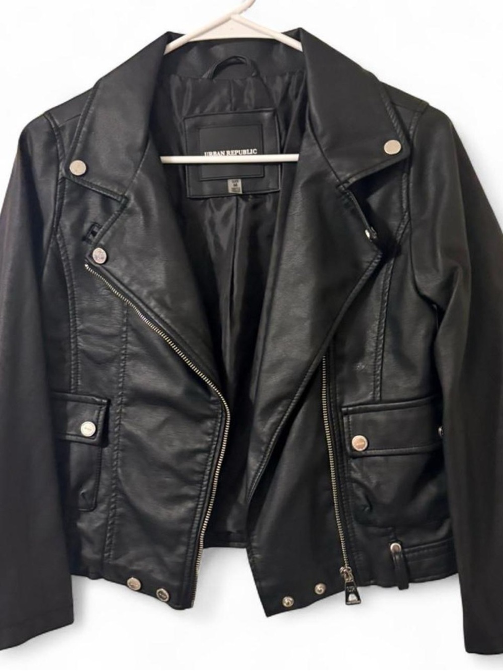 Urban Republic Black Faux Leather Moto Jacket Sz Medium